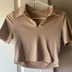 Beige Ribbed Women's Top